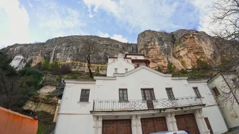 The ancient active monastery in the rock Stock Footage 261283443