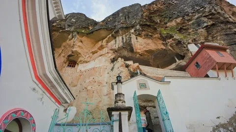 The ancient active monastery in the rock Stock Footage 261283463