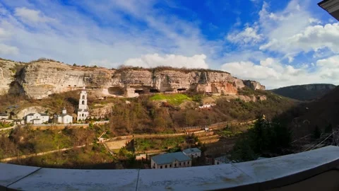 The ancient active monastery in the rock Stock Footage 261284158