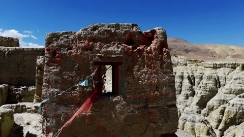 Ancient Adobe Ruins with Prayer Flags in Zanda Ngari China 库存影片 347770847