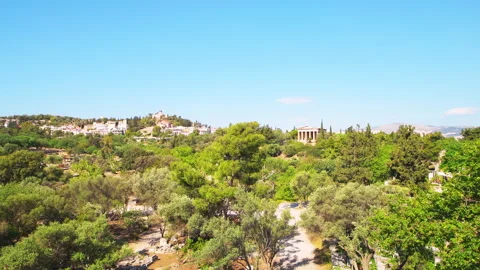 Ancient agora ruins buildings, temple of Hephaestus by Acropolis, Athens Greece Stock Footage 252154151
