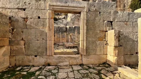 Ancient Alahan Monastery Interior with Cross-Shaped Baptismal Font Stock Footage 306940804