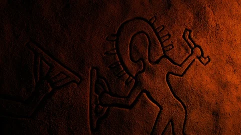 Ancient Alien Carving In Fire Light Stock Footage 122331115