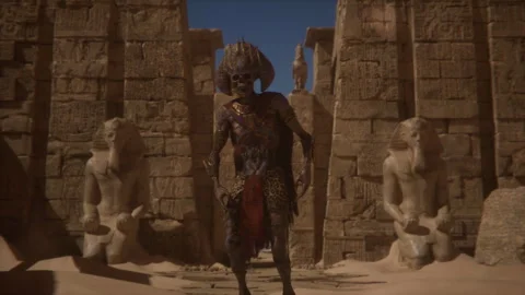 Ancient Alien Mummies from Another Civilization Stand Alive in Pharaonic Temple Stock Footage 291255598