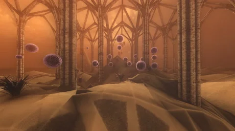 Ancient Alien Ruins of Alien Civilisation with Alien Life and Apocalyptic Sky 스톡 동영상 64857556