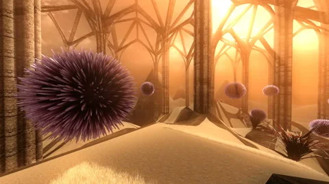 Ancient Alien Ruins of Alien Civilisation with Alien Life and Apocalyptic Sky Stock Footage 64857742