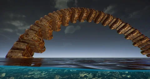 Ancient alien ship half submerged, sparking oceanic mystery Stock Footage 324720035
