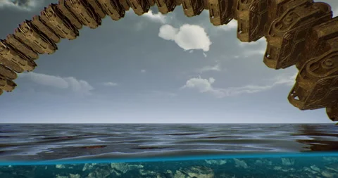 Ancient alien spaceship resting beneath the ocean waves and forgotten times Stock Footage 318605800