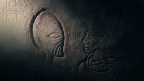 Ancient Aliens Wall Art In Ancient Tomb Stock Footage