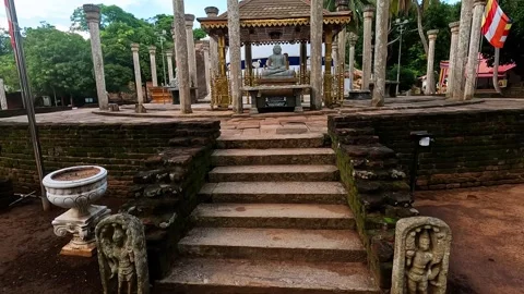 Ancient Ambasthala Stupa with Stone Columns at Mihintale, Sri Lanka Stock Footage 345542587