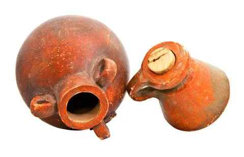 Ancient amphora on a white background Stock Photos