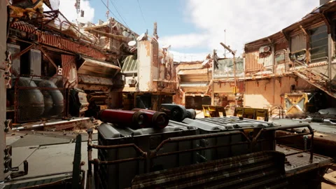 An ancient and cluttered building filled with discarded items and debris Stock Footage 254748562