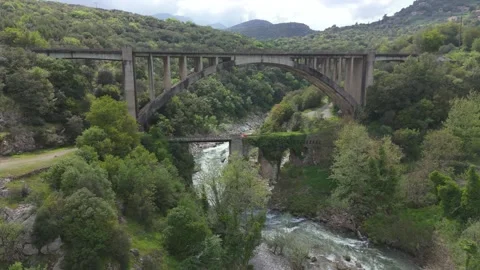 Ancient and Modern Bridges Over River in Peloponnese Stock Footage 337086971