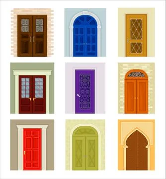 Ancient and Modern Doors as Hinged Movable Barrier Vector Set Stock Illustration
