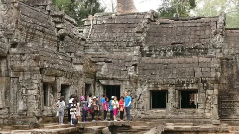 Ancient Angkor Excursion Tourists Cambodia 4k Stock Footage 85090361