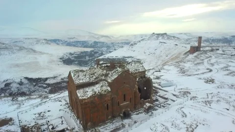 Ancient Ani- Cathedral of Ani and Arpacay Valley Stock Footage