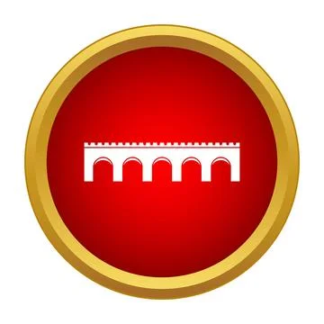 Ancient aqueduct bridge icon in red circle with gold border Ilustración de archivo
