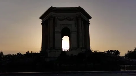 An ancient aqueduct at sunset with the silhouette effect Stock Footage 253349039