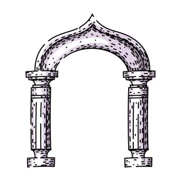 Ancient arch structure with decorative column supports Ilustración de archivo
