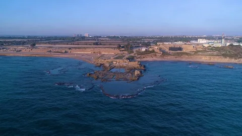 Ancient archaeological site in Caesarea beach Israel Видео 78139967