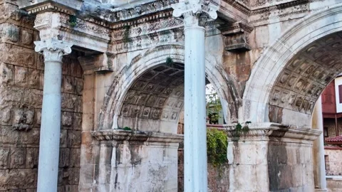 Ancient Arches And Columns Of Hadrian's Gate Stock Footage 341011567