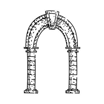 Ancient architectural arch line art drawing Ilustración de archivo