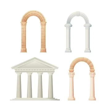 Ancient architectural elements vector illustration set Stock Illustration