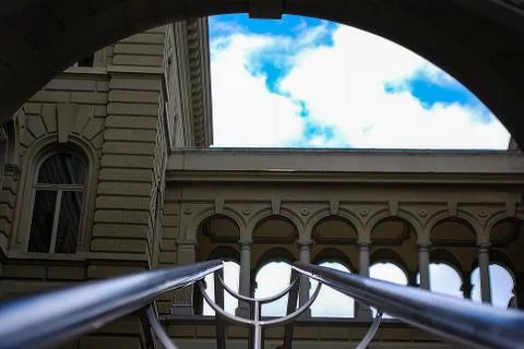 The ancient architecture in Bern, the view from the double railing Фото