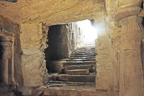 Ancient architecture from  BUDDHIST JOGESHWARI CAVES ,maharashtra,mumbai,india Stock Photos