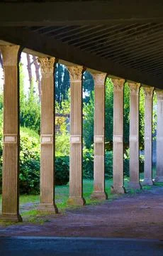 Ancient architecture, row of columns seen from the side Stock Photos