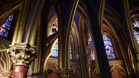 Ancient Archways of the Sainte Chappelle Gothic Church in Paris Stock Footage 73270289