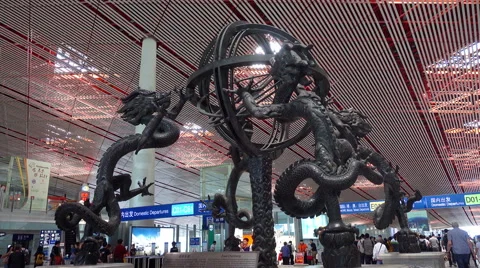 The ancient armillary sphere statue in Beijing International Airport. Stock Footage 65228466