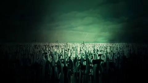 Ancient Army of Medieval Warriors Marching to War Under a Storm Stock Footage 74157546
