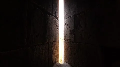 Ancient Arrow Slit Inside Aleppo Citadel Tower, Syria, Historic City View Stock Footage 347017054