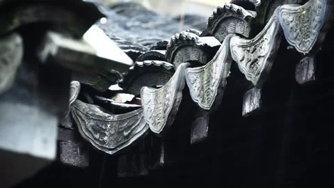 Ancient Asian Architecture Eaves in Rainy Weather Stock Footage 346113438