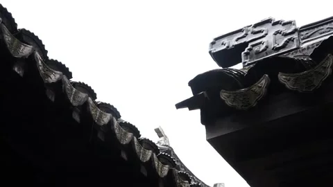 Ancient Asian Architecture Eaves in Rainy Weather Stock Footage 346113445