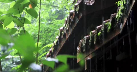 Ancient Asian Architecture in Heavy Rainstorm Stock Footage 346108920