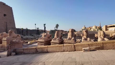 Ancient avenue of sphinxes at karnak temple complex in luxor Vidéo 339786519