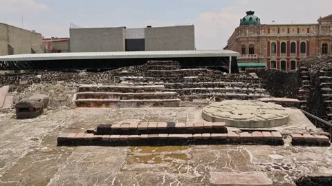 Ancient Aztec Coyolxauhqui Stone Disk At Templo Mayor Mexico City Video stock 344627202