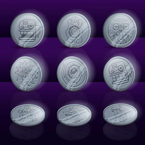 Ancient aztec or mayan silver coins Stock Illustration