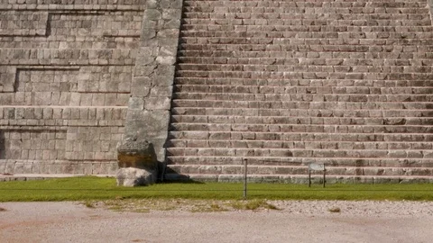 Ancient Aztec temple pyramid, stairs and pattern, tilt up Stock Footage 118093704