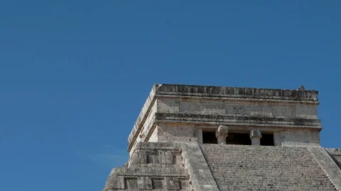 Ancient Aztec temple pyramids, historic Mexican building, tilt down Stock Footage 118093746