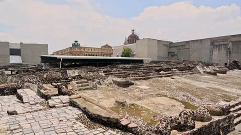 Ancient Aztec Templo Mayor Archaeological Ruins Historic Center Buildings Video stock 344627185