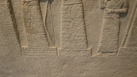 Ancient Babylonia and Assyria sculpture painting from Mesopotamia Stock Footage