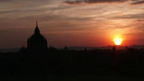 Ancient Bagan Temples at sunset, Myanmar Stock Footage 74099331