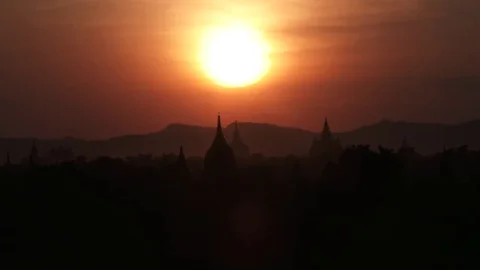 Ancient Bagan Temples at sunset, Myanmar Stock Footage 74099482