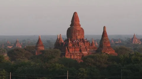Ancient Bagan Temples at sunset, Myanmar Stock Footage