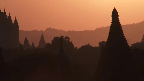 Ancient Bagan Temples at sunset, Myanmar Stock Footage 74099757