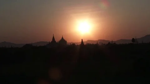 Ancient Bagan Temples at sunset, Myanmar Stock Footage 74099900