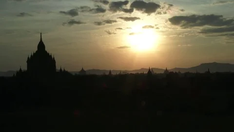 Ancient Bagan Temples at sunset, Myanmar Stock Footage 74100216